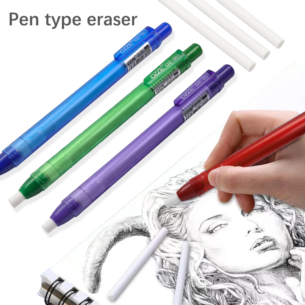 4pcs/Set Retractable Pen Eraser Cute Rubber Eraser Set with Painting Writing Student School supplies Accessory view 3