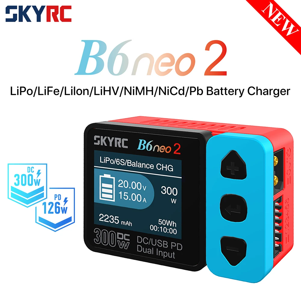 

NEW SKYRC B6neo 2 Smart Charger Multi-Function 300W PD 126W for LiPo LiFe Lilon LiHV NiMH NiCd Pb Batteries DC Power Input