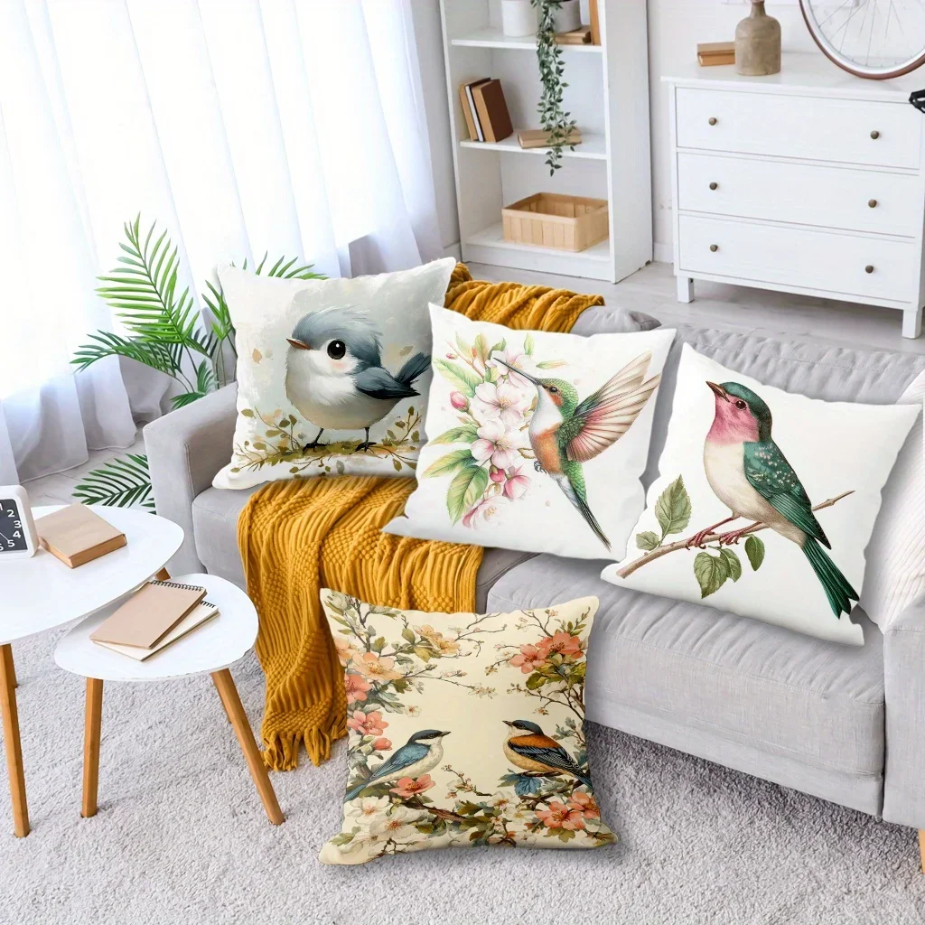 Enchanting Birds And Blossoms throw pillow cover with short plush print for living room decoration cushion cover pillow covers