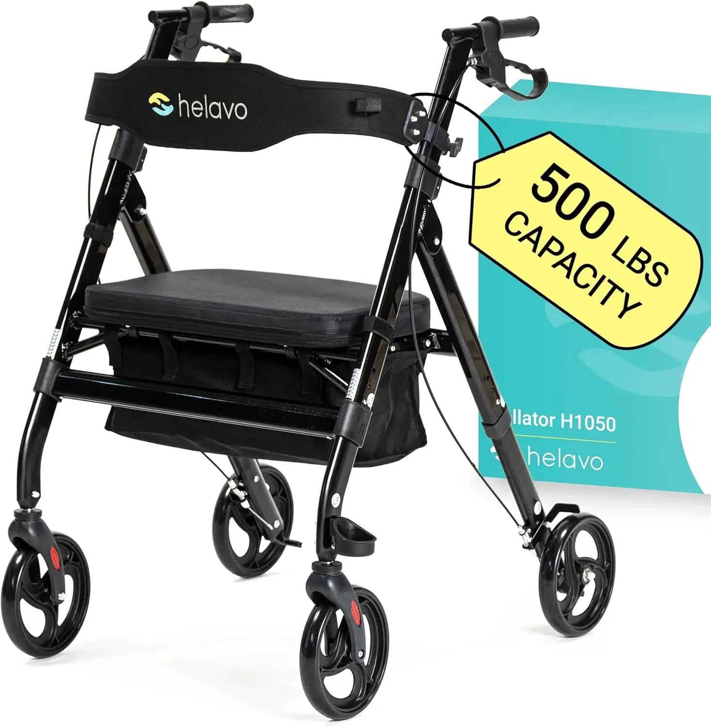 home.Bariatric Walker with Large, Height-Adjustable Seat, 500 lbs Weight Capacity, All Terrain 8-inch Wheels