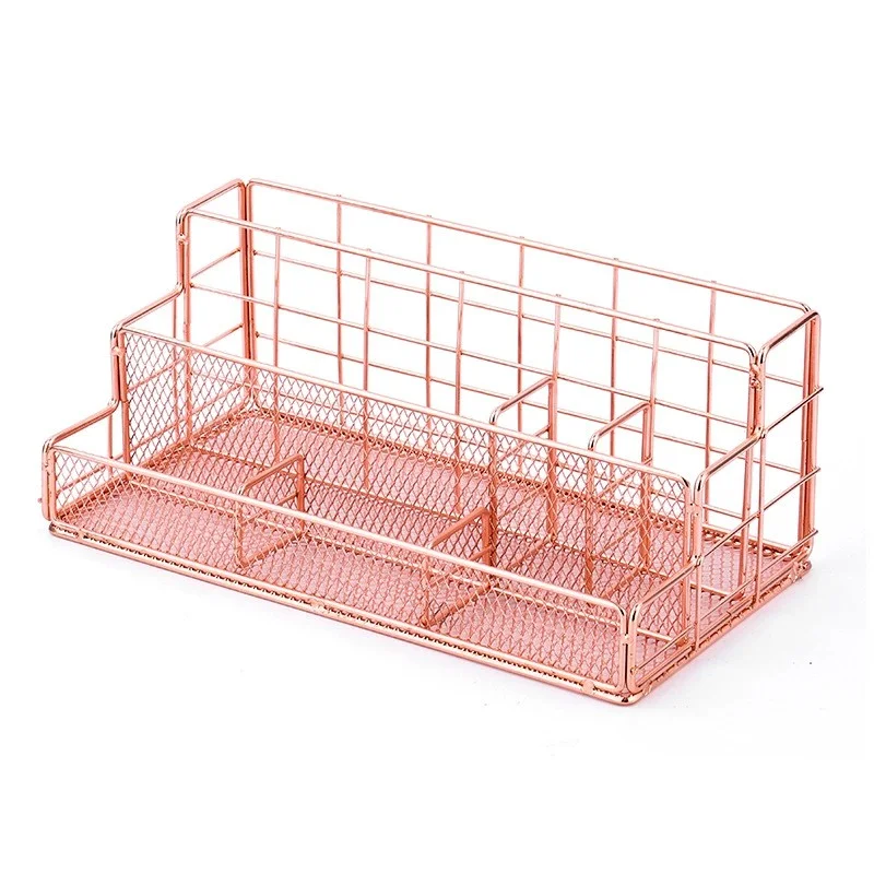 

Elegant 3-Tier Metal File Organizer for Desk - Modern Office & Home Storage Solution for Papers, Mail, Cosmetics & Stationery, S