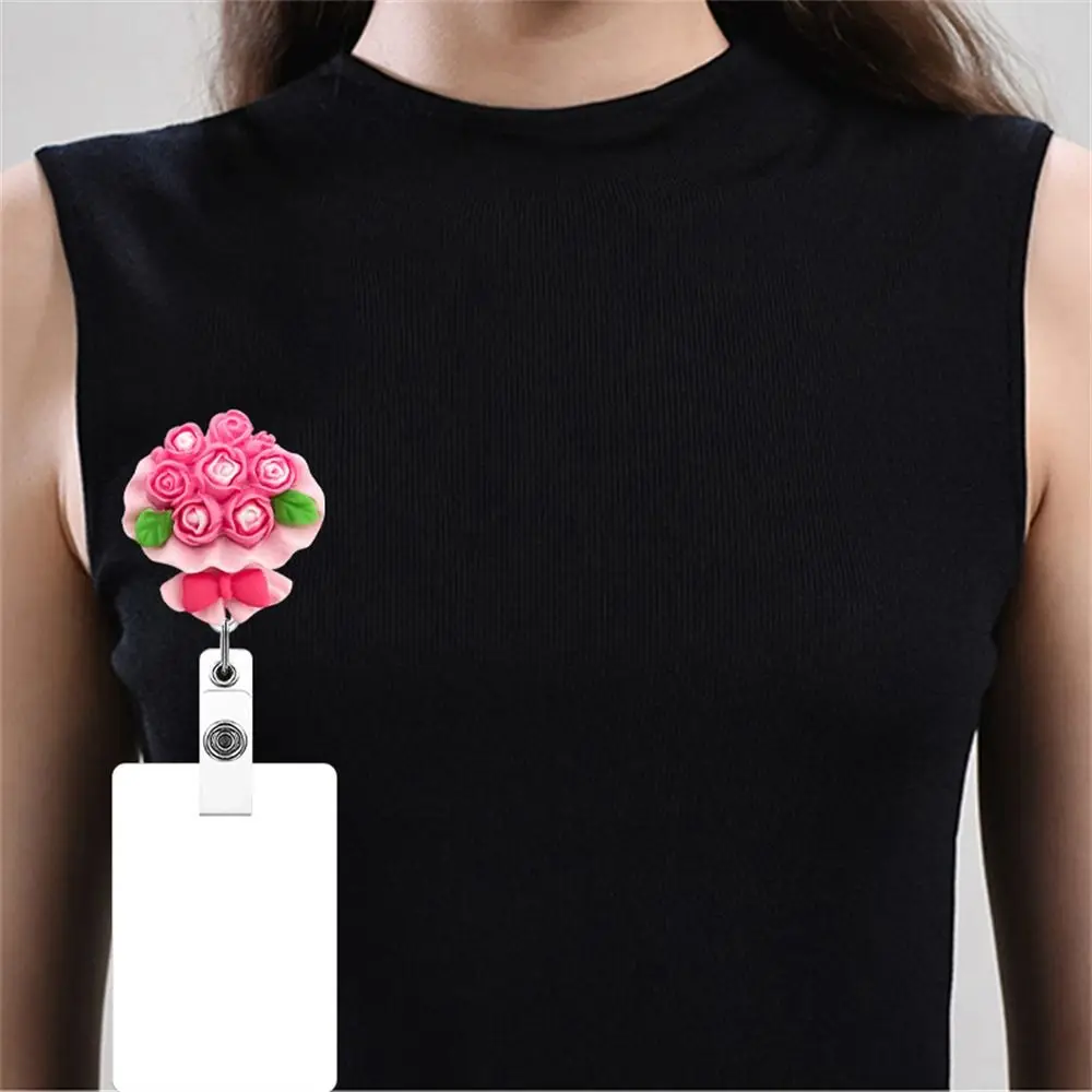 Office Cute Chest Card Work Card Clip Students Flower Retractable Badge Reel Nurse Badge Holder Name Card Holder ID Card Clips