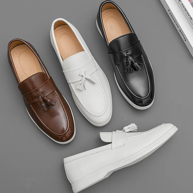 

White Leather Shoes For Men Classic Slip On Leather Loafers Men Comfortable Casual Business Shoes Men's Dress Formal Shoes