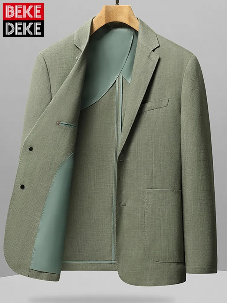 Spring Summer Mens Breathable Thin Blazers Work Male Leisure Slim Business Suit Jacket Fashion Single Breasted Coat Outerwear