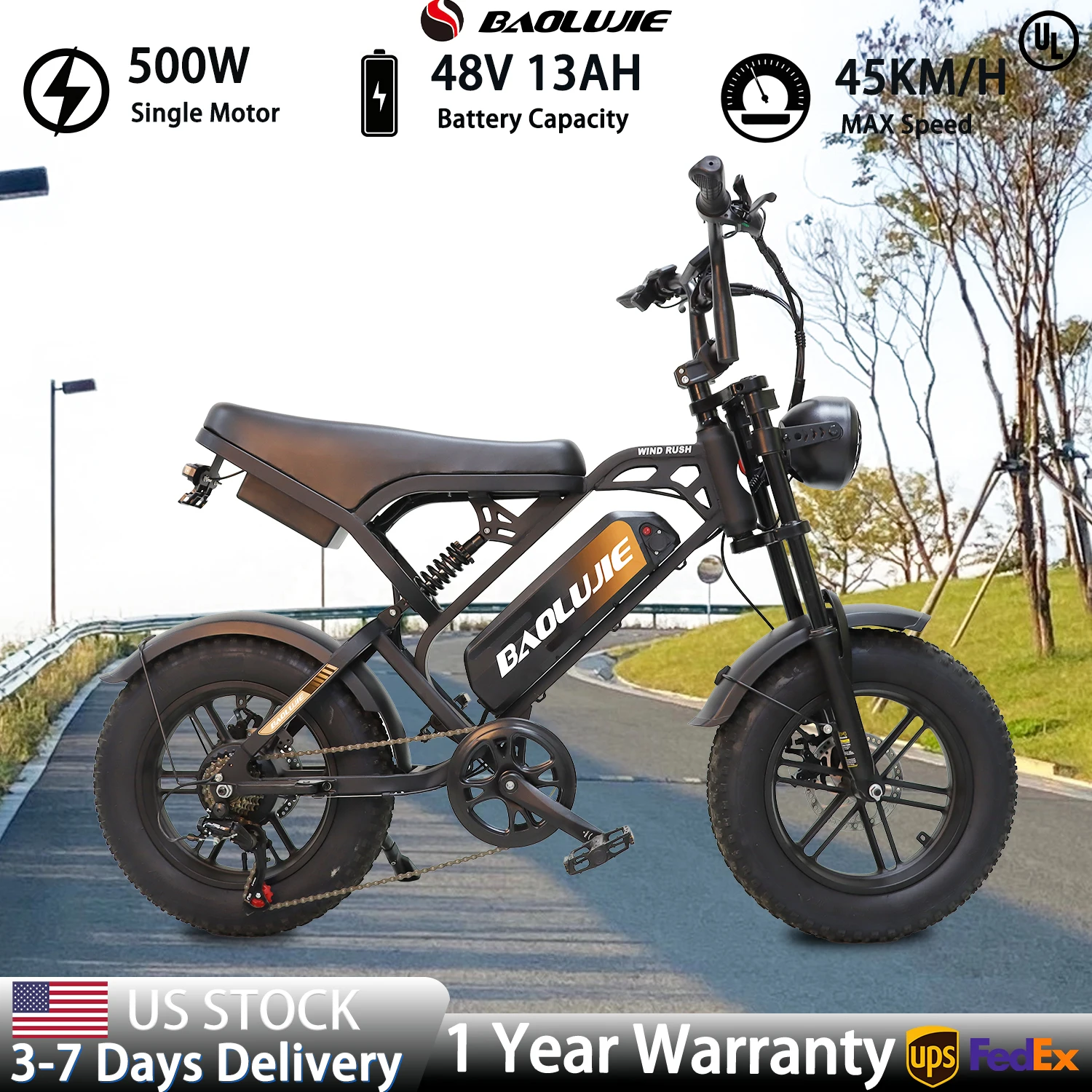 【1 Year Warranty】BAOLUJIE F2 Electric Bike bicycle 500W Motor 28MPH Max Speed Color LCD Display，48V 13AH Removable Battery Ebike