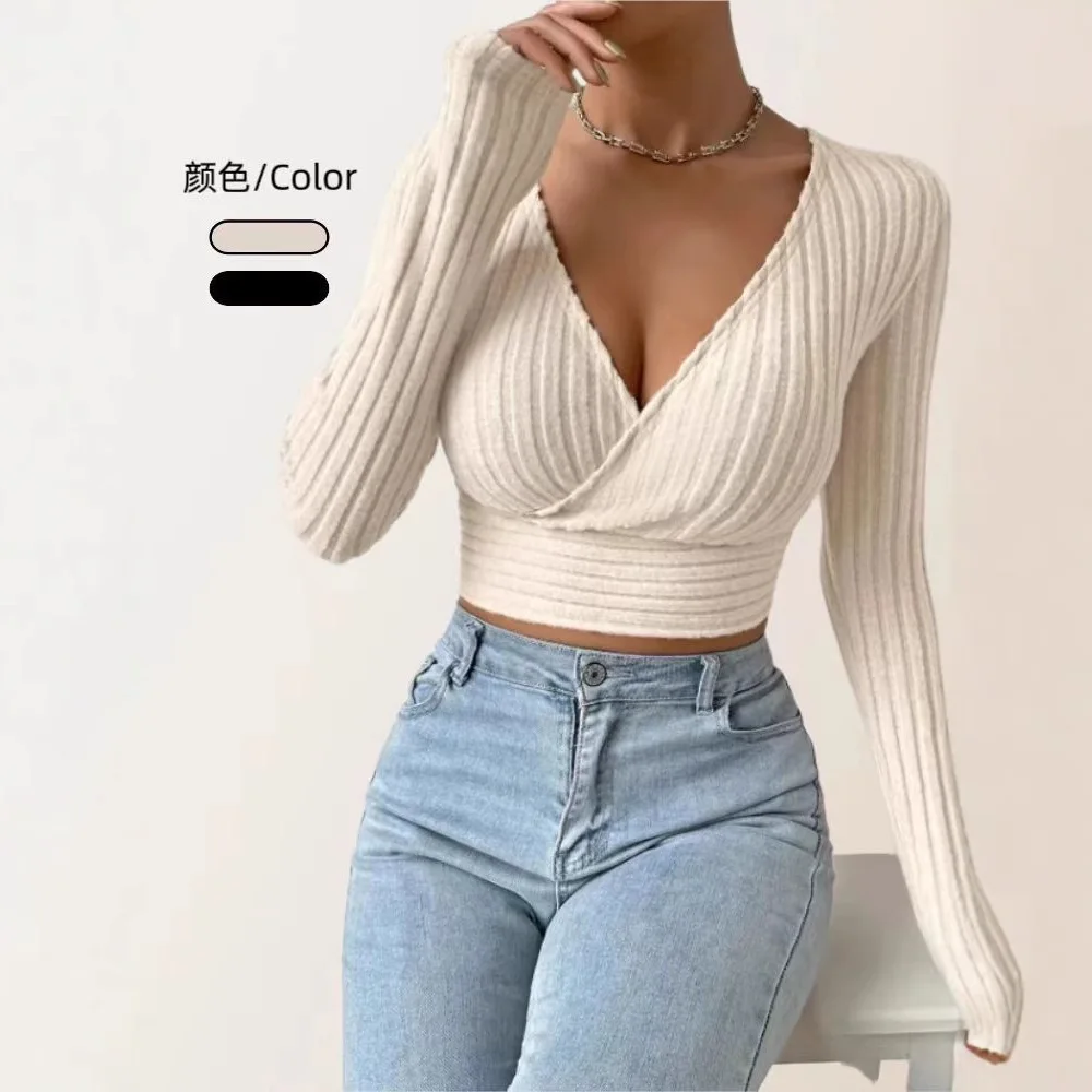 

Women's Long Sleeve T-shirt Pullover Knitted Sweater Autumn Slim Sexy Long Sleeve Tops Свитер Женский Свитер Y2k Sueter Feminino