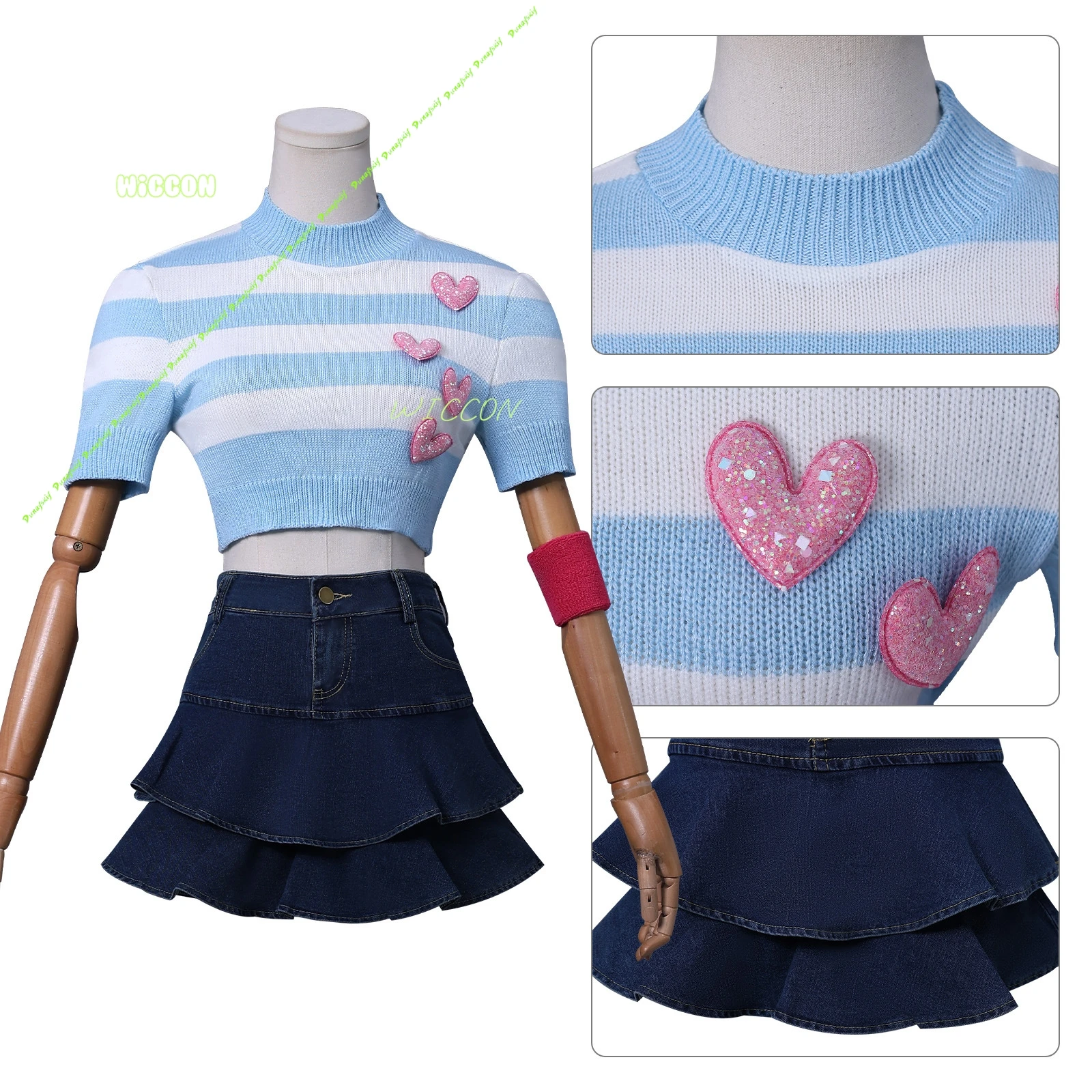 أنيمي بلوم تأثيري فوز كلوب زي جيراي كي بنات ريترو مخطط محبوك القلب جميل تي شيرتات قصيرة الاكمام فستان قصير كوس #2