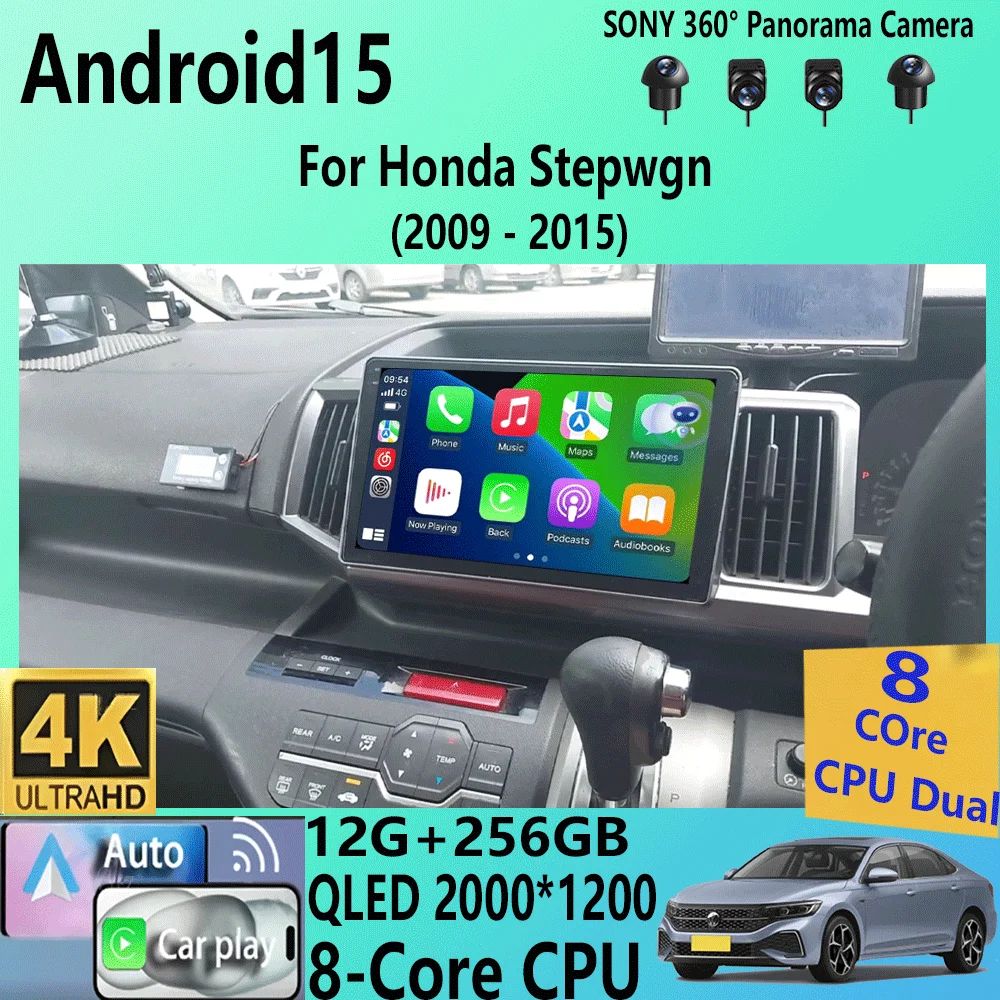 Android 15 Navigation NO 2DIN Carplay Auto Head Unit Screen For Honda Stepwgn 2009 - 2015 Radio Stereo Multimedia Car Player GPS