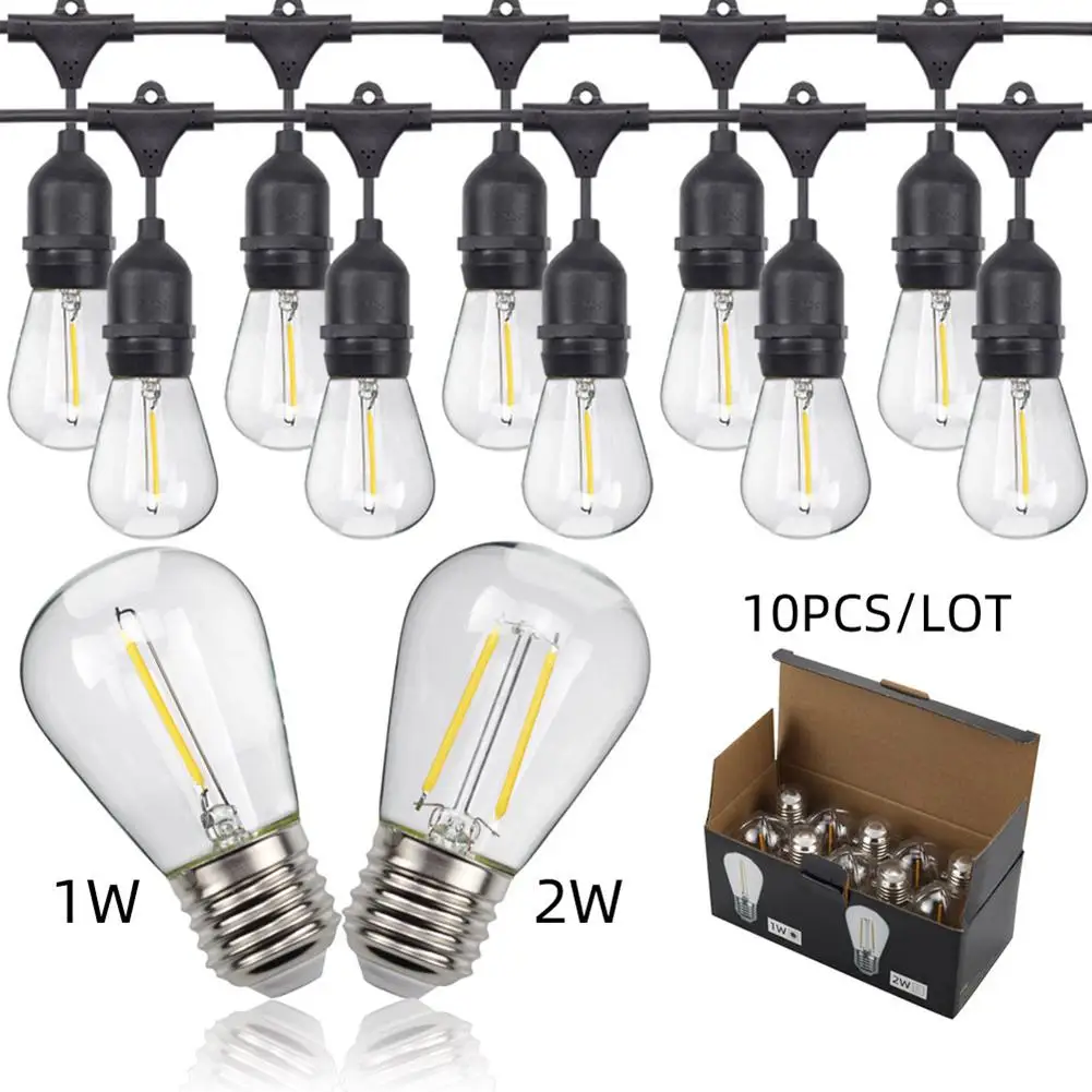 Bombillas LED de plástico para exteriores, 10 piezas, S14, regulables, inastillables, cadena de luz, Base de tornillo medio, Edison, 1W, 2W