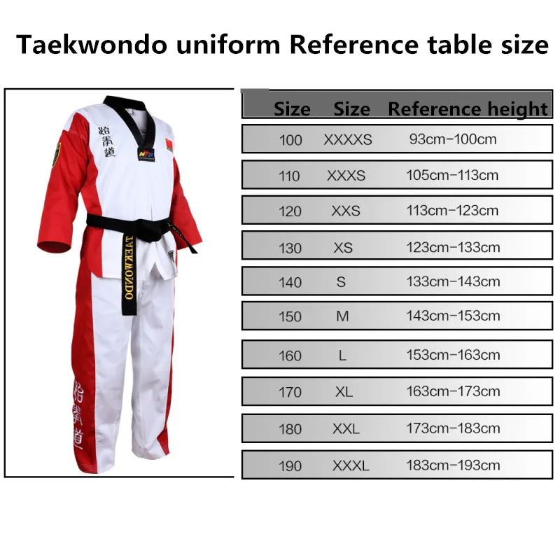 3 Color Taekwondo Dobok V Neck Uniform Black Collar Adult Children Teenagers TKD Poomsae Red Blue Tae Kwon Do Black Clothes WTF