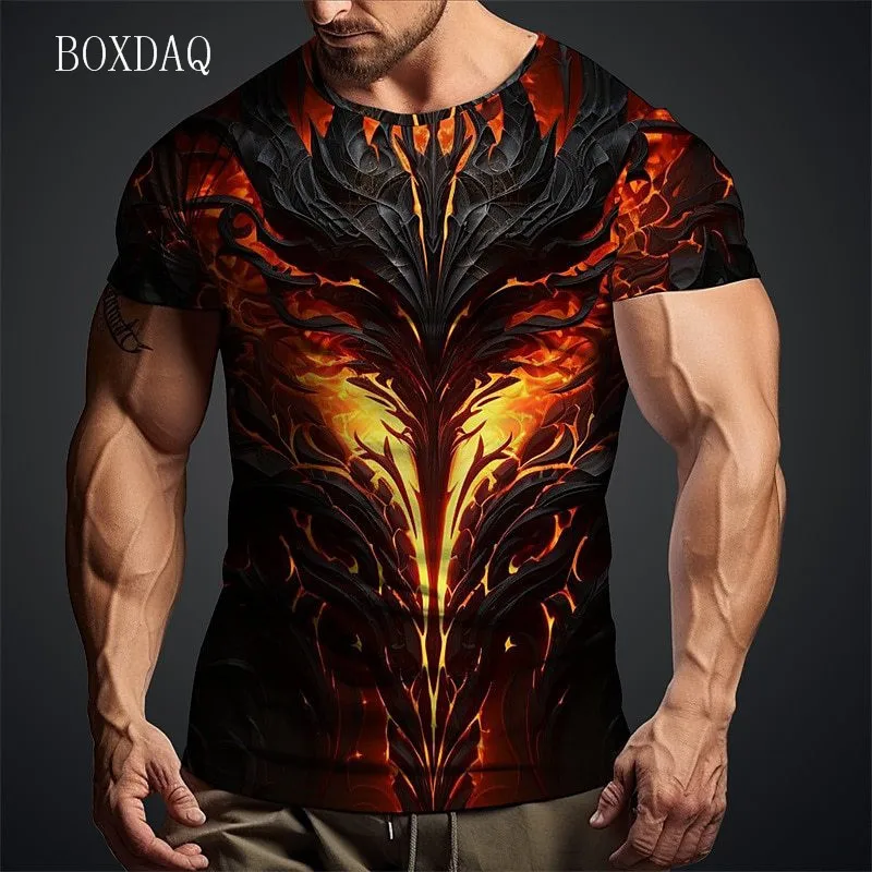 

Fashion Men's Flame Lava T-Shirts Short Sleeve Street 3d Printed Trend Male Tee 6XL Plus Size Gradient Casual Tops