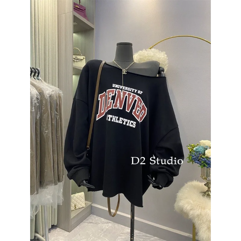 

Новый женский сращенный пуловер с круглым вырезом и принтом, модные свободные и универсальные повседневные топы с длинными рукавами