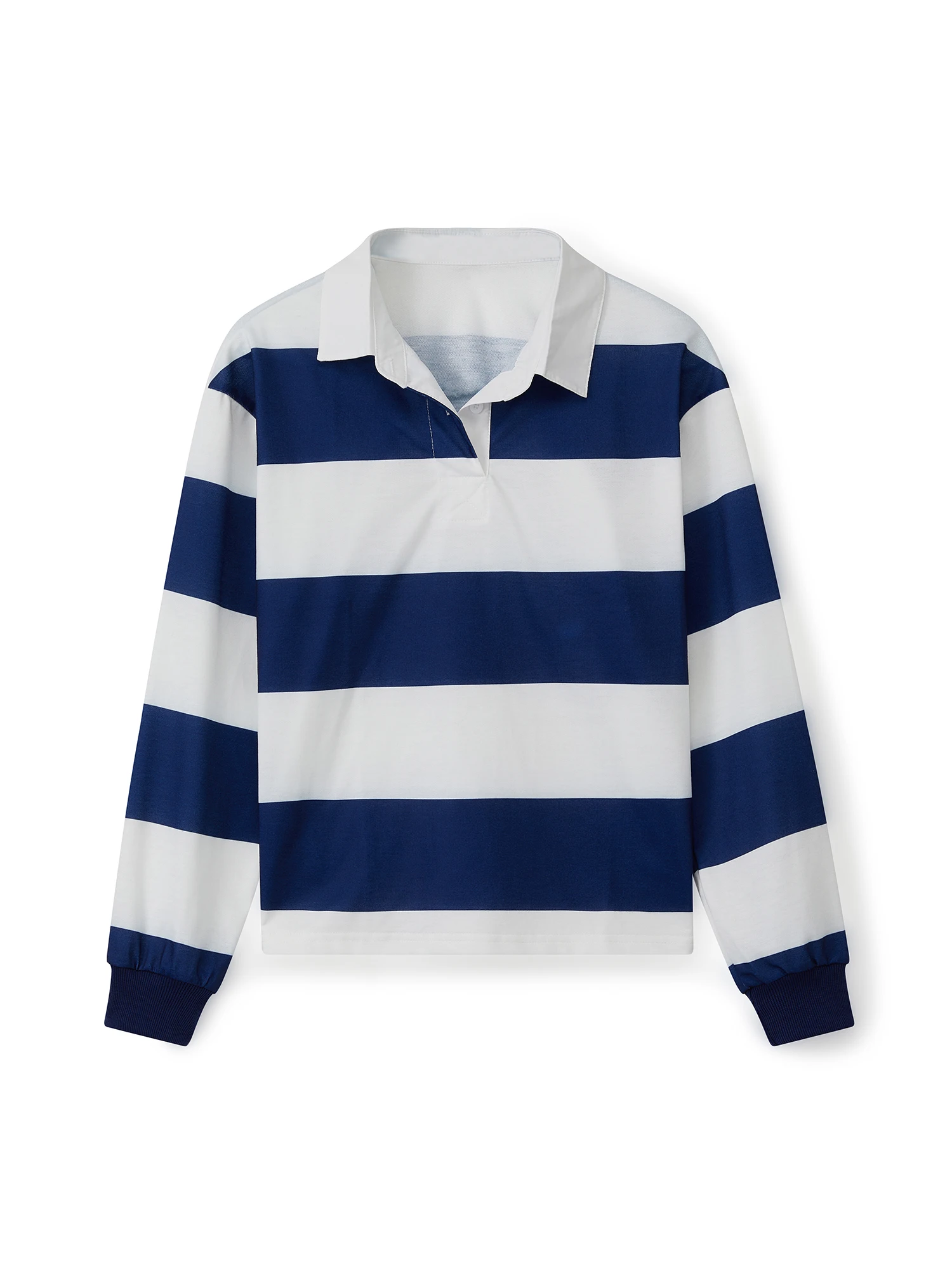 تي شيرت نسائي مخطط بأكمام طويلة مع ياقة مقلوبة، بلوزة كاجوال فضفاضة مناسبة لخريف ملابس الشارع للسيدات