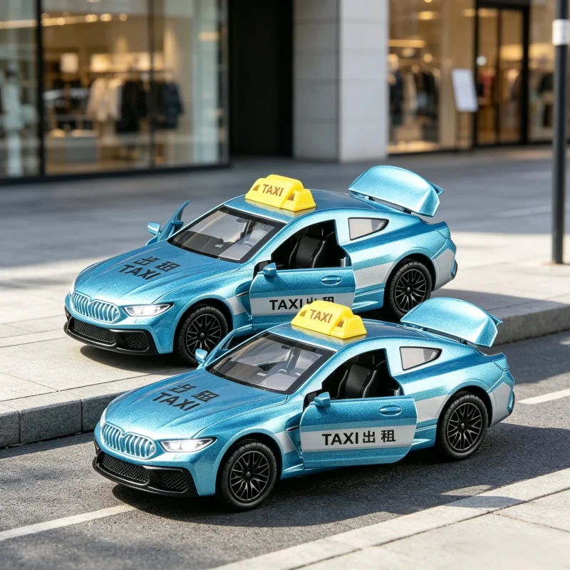 Simulation City Taxi Die-Casting Toy Car, Push-Pull Sedan Type with TAXI Lights, Collectible Alloy Car, Gift