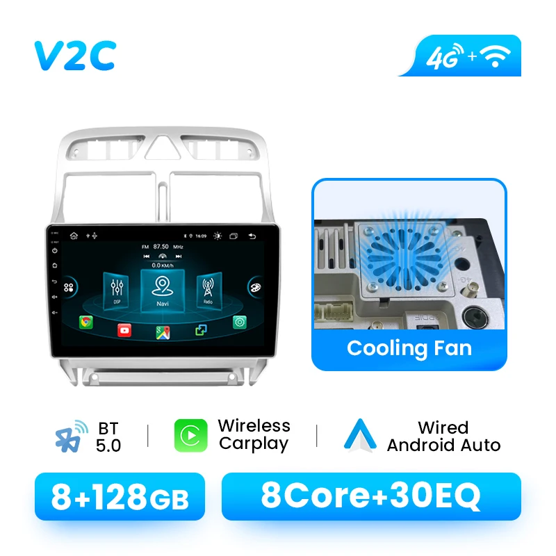 Android 14 Autoradio Speler Voor Peugeot 307 2002-2013 128 GB GPS Navigatie Draadloze Carplay DSP AI Voice audio Multimedia RDS