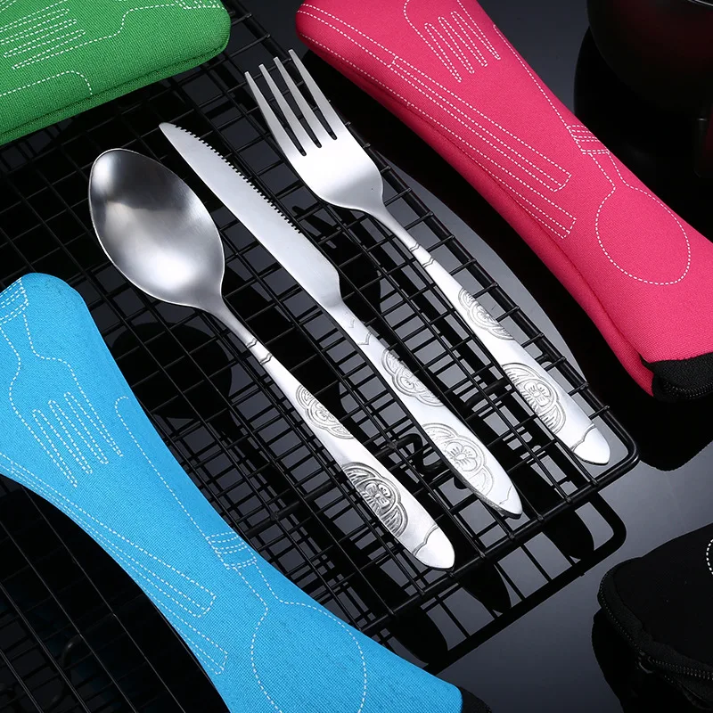 Picnic Set Tableware Washable with Zipper Travel Cutlery Kit Case Portable Pouch for Dinner Household Tool Travel Camping Spoon