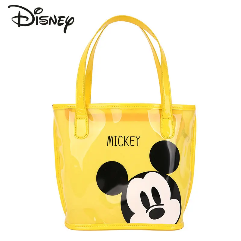 

Disney Mickey Solid Color Transparent Women's Bag Fashion Large Capacity Jelly Bag Cartoon Cute Portable Shopping Bucket Bag