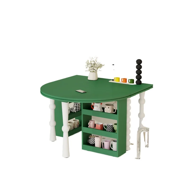 

Emerald green retro dining table combination with storage workbench size apartment desk