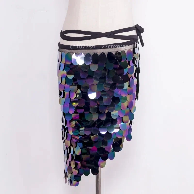 Belly Dance Costume, Short Hip Scarf Skirt, Ladies' Mermaid Sequins, Belly Dance Hip Scarf Wrapped in Sequins, Fish Scale Dancer
