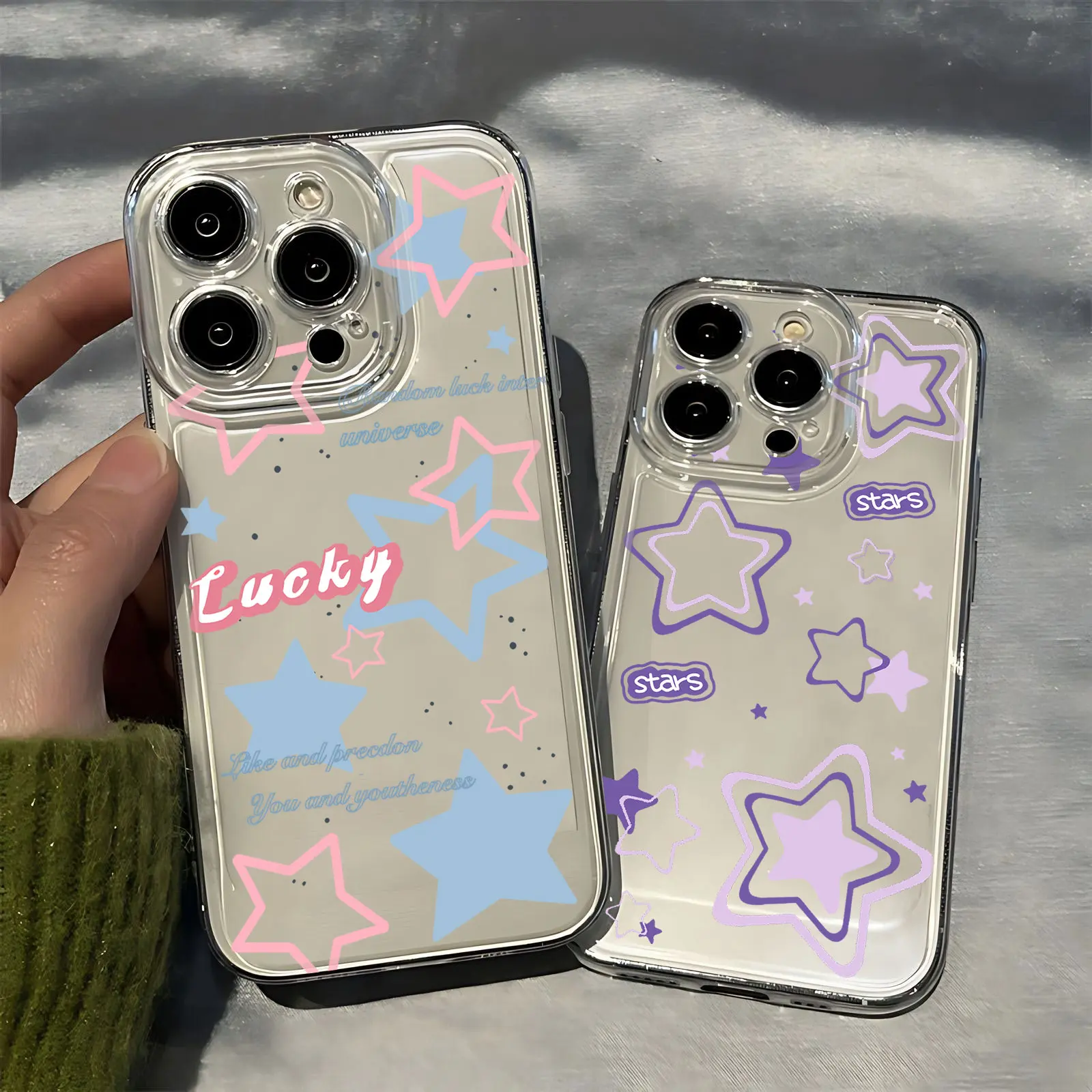 Korea Ins Lucky Star Cute Phone Case For VIVO Y28 V30e Y75 Y03 Y36 Y100 Y17s Y76 Y22s Y16 Y50 Y21 Y20 V29 V23e V21e Transparent