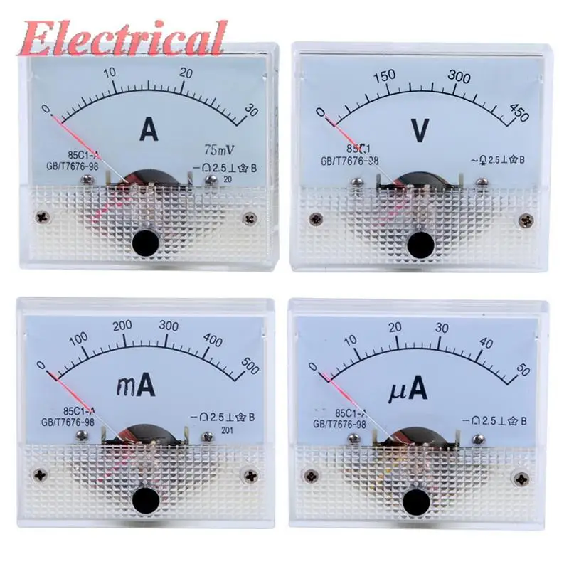 1 sztuka analogowy miernik panelowy prądu DC 1A 3A 5A 10A 16A 20A 70mV 30A 50A 75A 100A 150A 200A 250A 300 amperomierz amperomierz 85C1