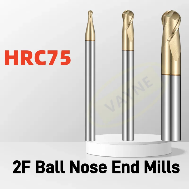 Fresa a punta sferica 2 flauto HRC75 Rivestimento nano Lega di titanio Acciaio duro Ghisa Ottone Carburo Strumento Fresa al tungsteno