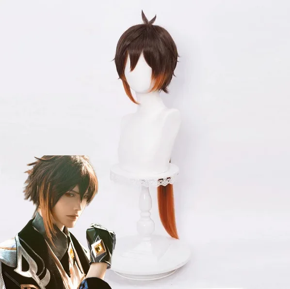 Genshin Impact Zhongli Cosplay perruque réaliste Anime personnage Style dégradé couleur cheveux longs Cos jouer accessoire