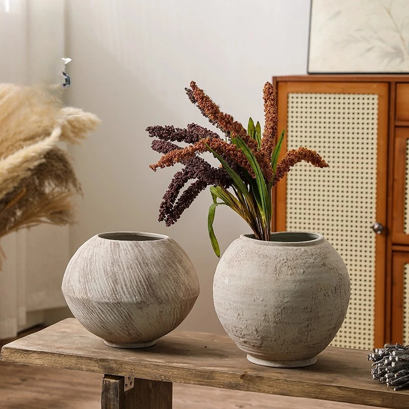 Ceramic vase retro handmade Japanese-style pottery pot decoration entrance ornament flower ware light luxury advanced