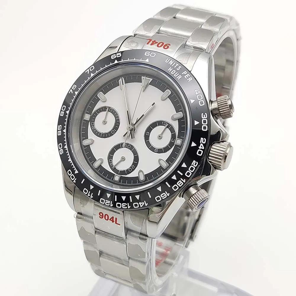 Orologio sportivo da uomo d'affari al quarzo VK63, cassa resistente all'acqua in acciaio inossidabile con cinturino con fibbia pieghevole, vetro zaffiro