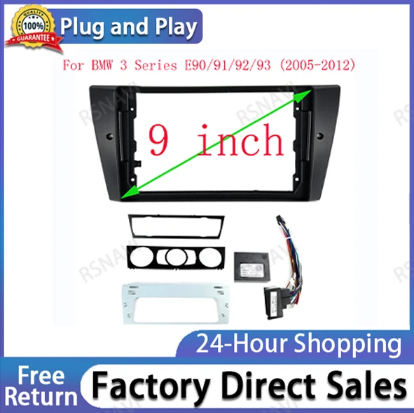 Car Audio 9 inch Big Screen Facia Frame Adapter For BMW 3 Series 2Din CD/DVD Player Fitting Panel Frame Kit and power cable