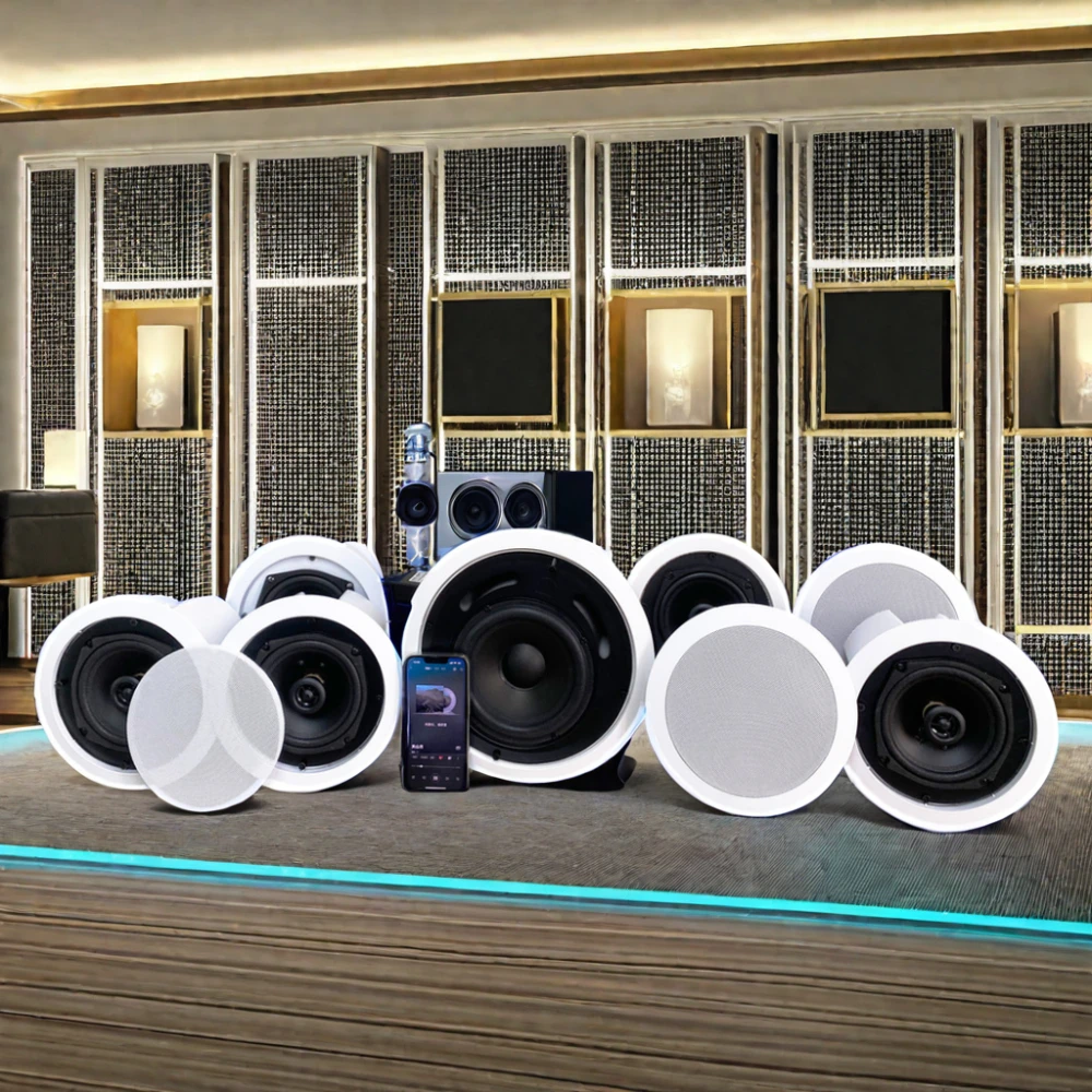 BGM Wireless WIFI for Bluetooth Speaker 5.1/7.1/6.2 Home Theater System 30W*5 + 80W Multi-Channel Output Ceiling Speaker XLR AUX