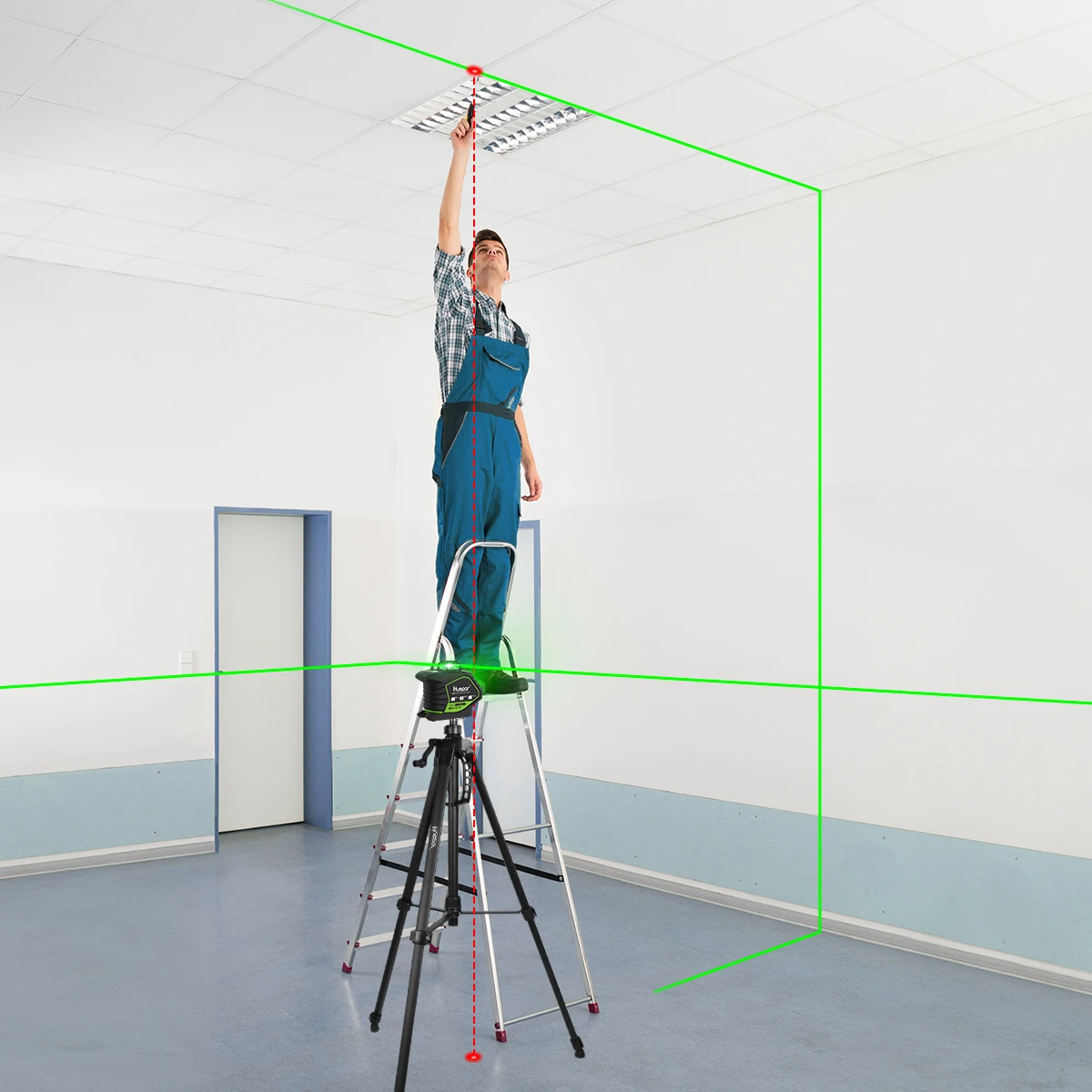 Imagem -05 - Huepar 6211cg Verde Laser Nível Auto-nivelamento Cruz Linha com Plumb Dots Li-ion Bateria 360 ° Cobertura Laser Lines Ferramenta