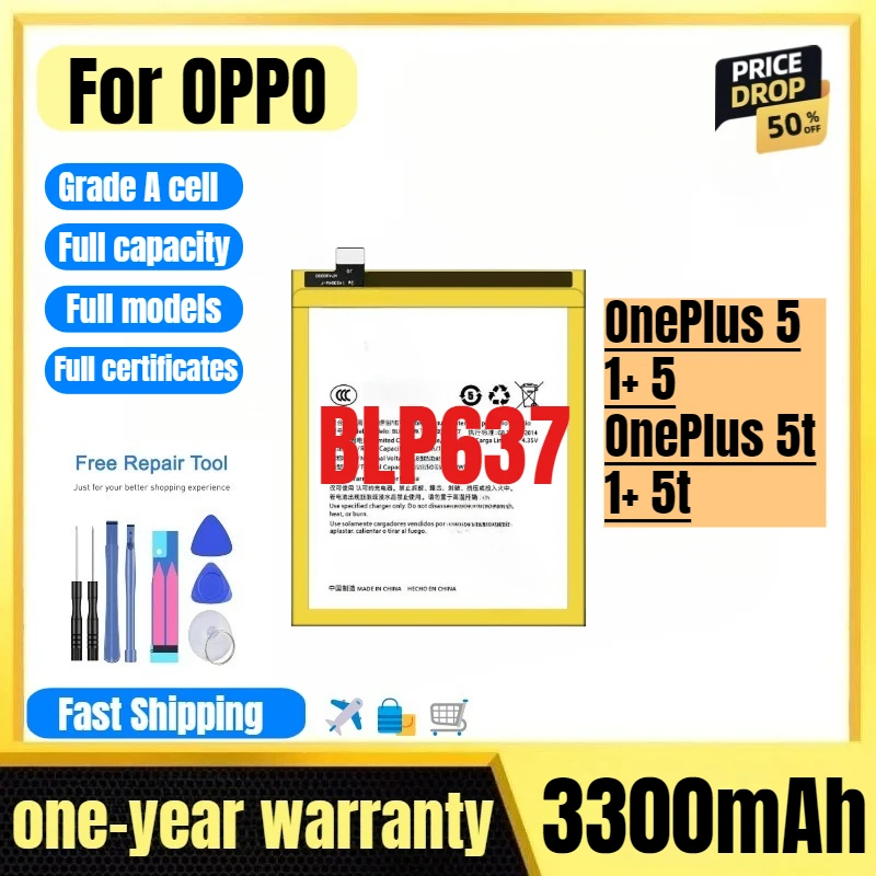

BLP637 for OPPO OnePlus 5/1+ 5/OnePlus 5t/1+ 5t Phone Battery High Quality High Capacity Replacement Bateria Grade A Cell Tools