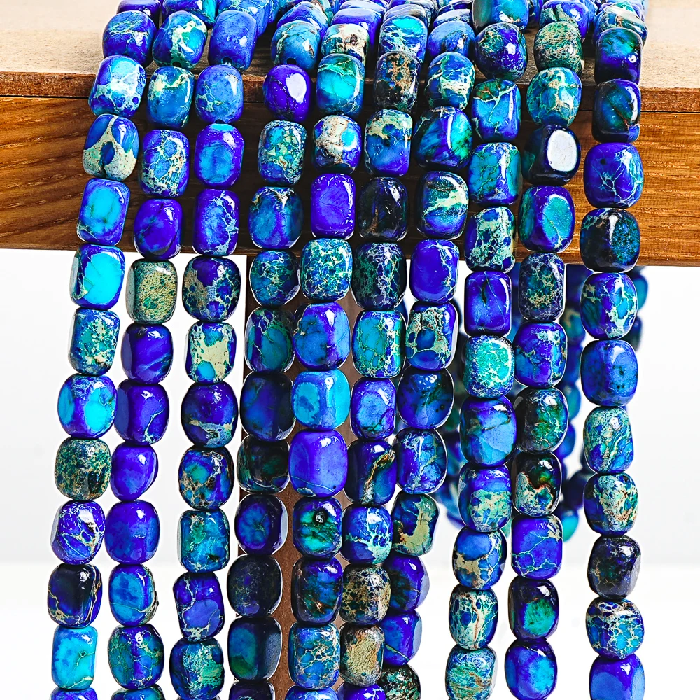 Blue Sea Sediment Imperial Jasper Cube Beads 7x5mm Handmade Loose Gemstone Beads for Jewelry Making DIY Bracelet Necklace
