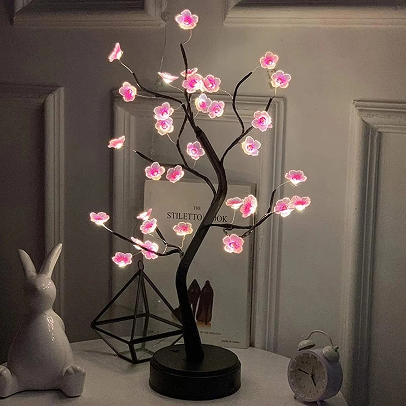 Tafelboom Nachtlampje USB/Batterijgevoede Aanraakschakelaar Kunstmatige Bonsai Bloesem Desktop Boom LED-lamp