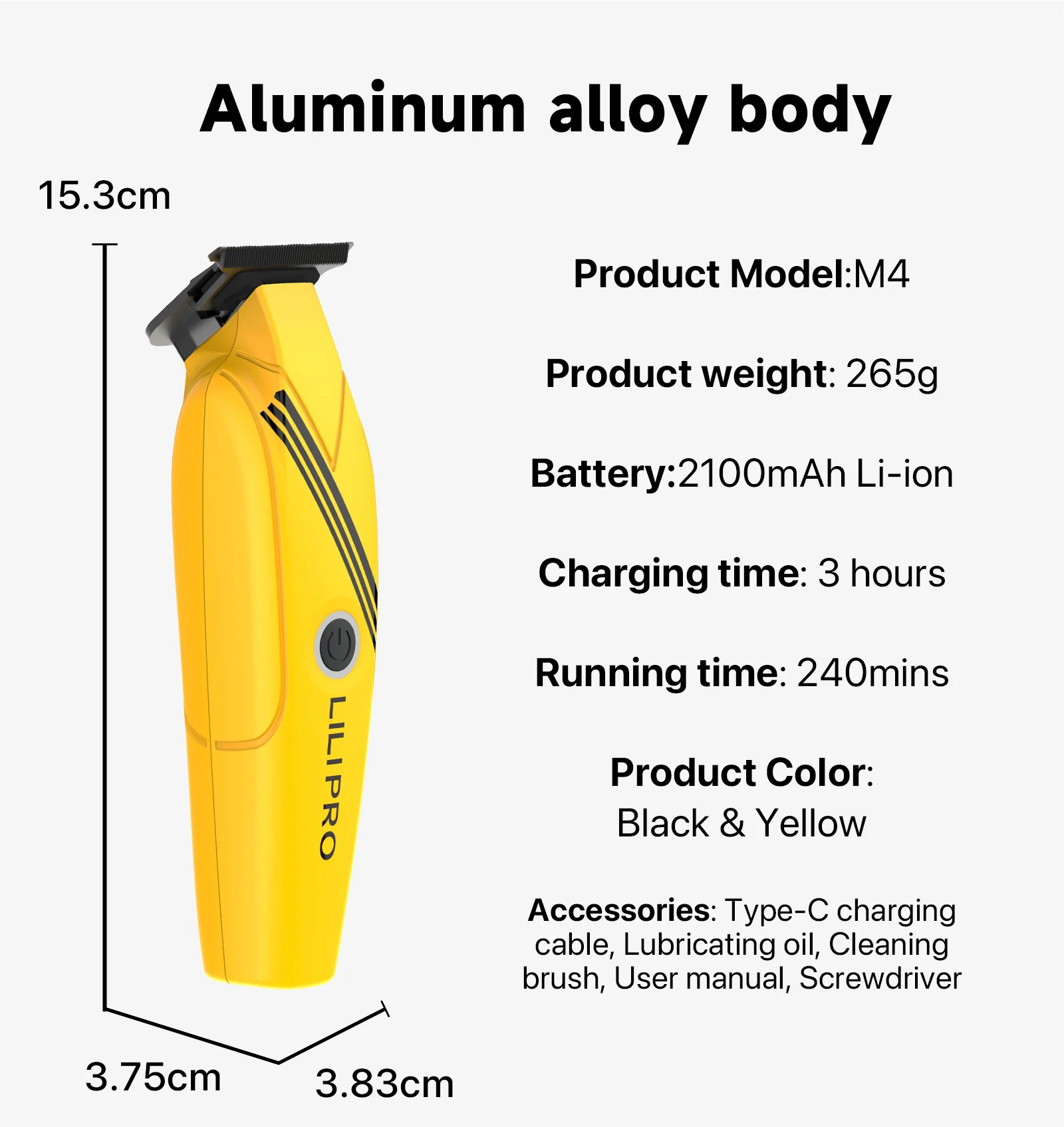 Professional High-speed Motor Aluminum Alloy Metal Material Cordless Electric Rechargeable Hair Clipper Trimmer Set