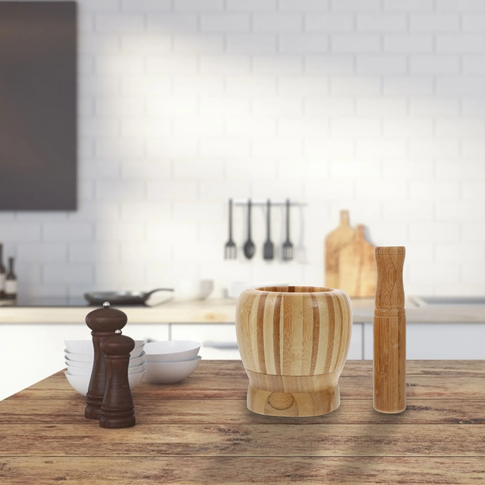 

1Pcs Yellow Bamboo Garlic Masher Heavy Duty Grinding Tool for Dried Spices Kitchen Essentials Household Cooking Gadgets