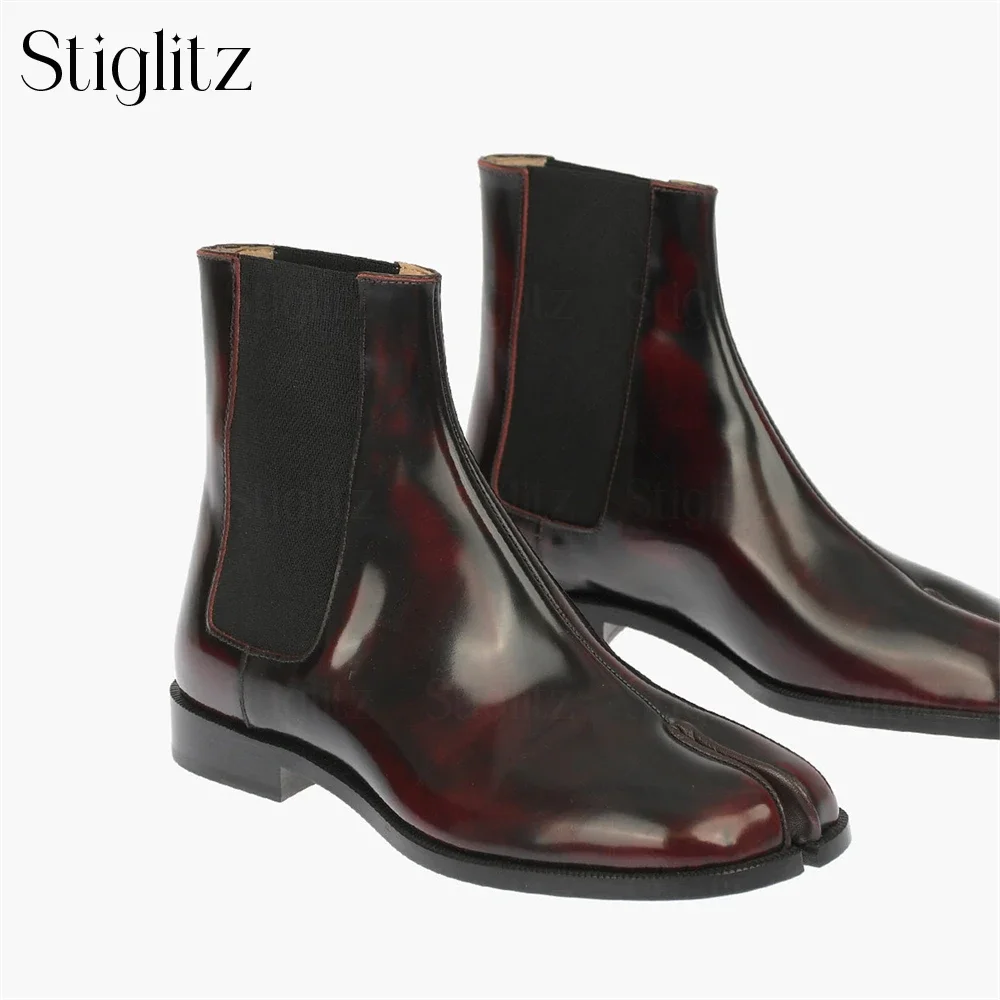 Amber Tabi Stretch Chelsea Boots Novelty Style Black Leather Split Toe Boots Elegant Designer Handmade Dress Shoes Boots for Men