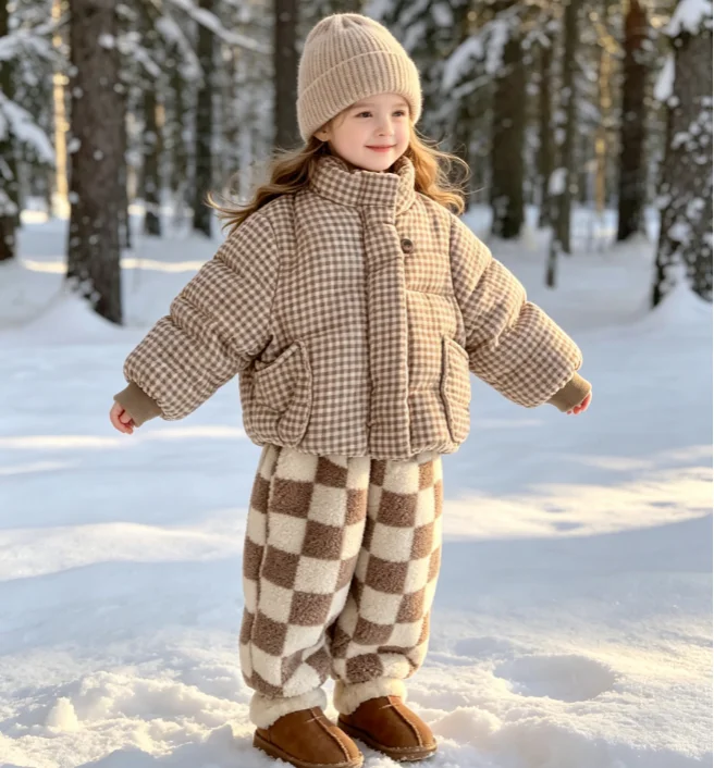 Girls Cotton Clothes 2026 Autumn and Winter New Childrens Clothes Girls Baby Velvet and Thick Plingham Button Cotton Clothes