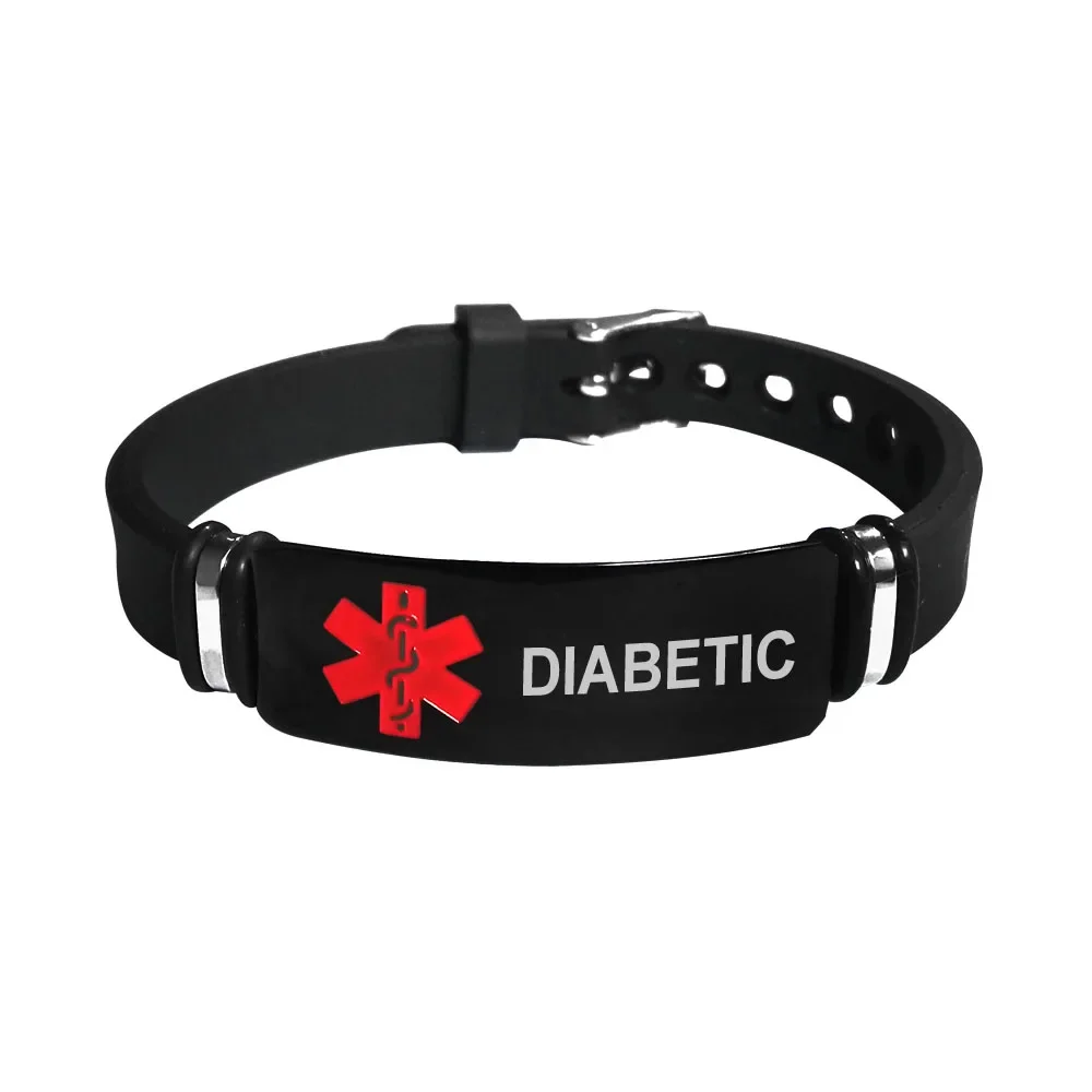 DIY Engraving Silicone Bracelet Medical Alert ID Bangle for Men Woman Child Adjustable Length Wrist SOS Jewelry
