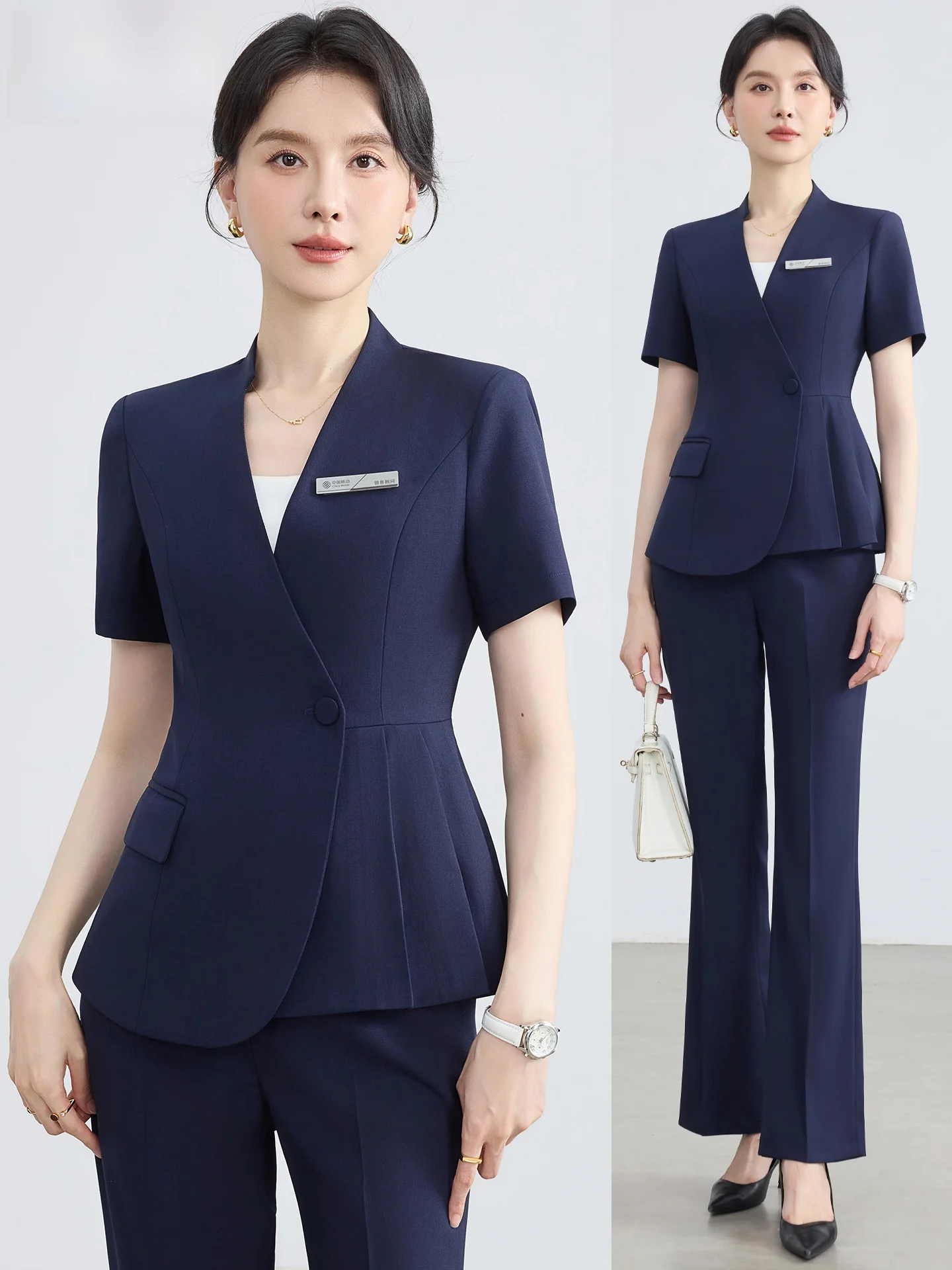 

Slim Fit ort Sve Suit Set for Women in Royal Blue Thin Summer Workwear Ideal for Front Desk Hotel Stf And Jewelry Stor...