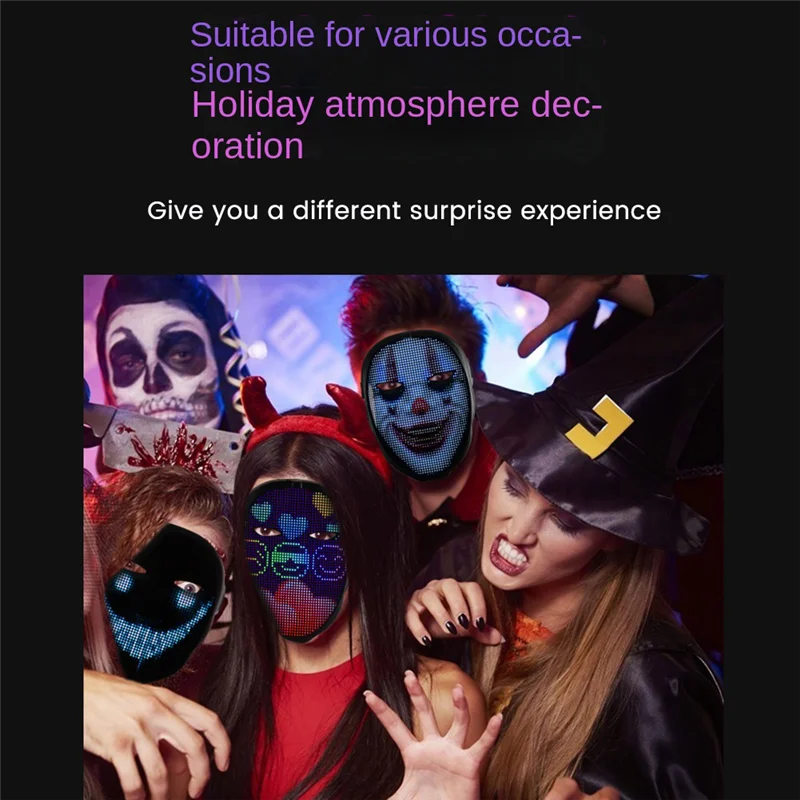 

Ведущая светодиодная маска для вечеринки с Bluetooth на Хэллоуин, Рождество, сделай сам, анимация, текст, любовь, розыгрыш, концерт, робот, светодиодная маска для лица