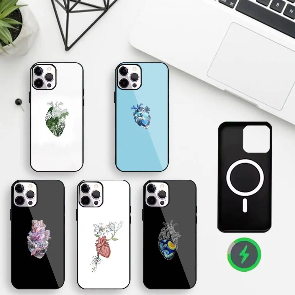 

Чехол для телефона с рисунком сердца для iPhone 17,16,15,14,13,12,11 Макс, черный защитный чехол для беспроводной зарядки