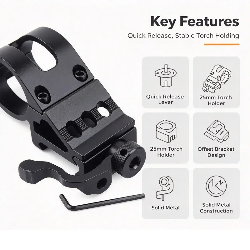 2026 New Offset Flashlight Mount Quick Release Version Fit 25mm Torch Light Holder Bracket Outdoor Camping Gear