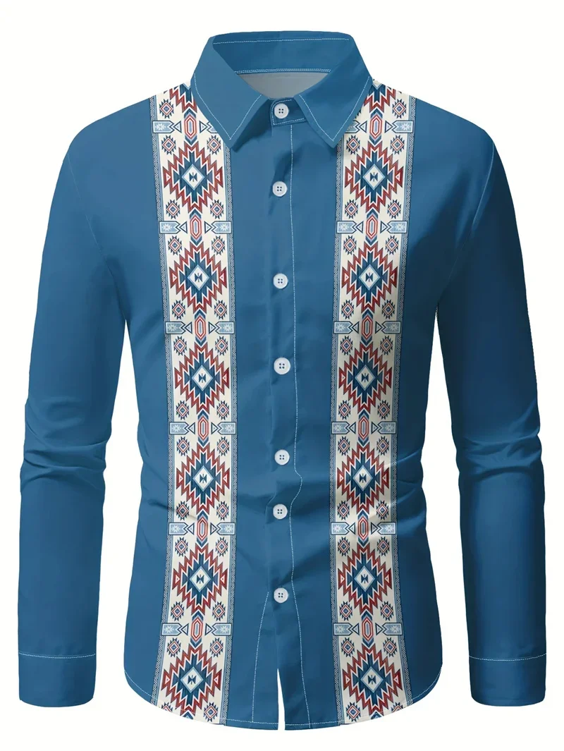 New Casual Men's Simple Retro Business Casual Long Sleeved Shirt Striped Printed Street Daily Fashion Men's Short Sleeved Shirt