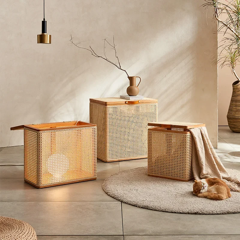 Storage box made of rattan woven solid wood, household storage box, surprise quiet wind furniture, bamboo woven storage box,