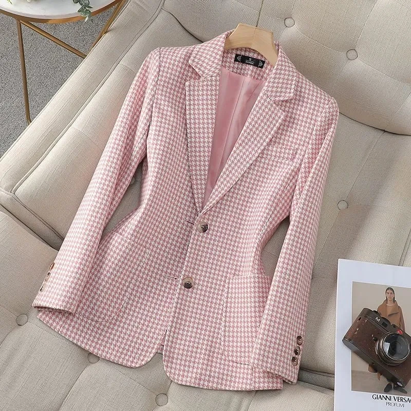 Korean fashion temperament, Thousand Bird style professional Suit Jacket, 2025 Spring Autumn New Blazer Coats,Female Suit Top