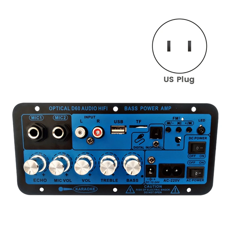 Bluetooth Amplifier Board BT5.0 High Power Bass Amplifier Optical Audio Input Karaoke Audio Motherboard Easy Install (US Plug)