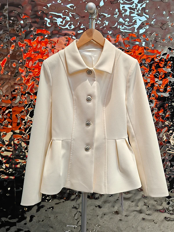 

Женская деловая куртка для поездок на работу, приталенная, с одной пуговицей, отложным воротником, утягивающая талию, универсальная, высококачественная, цвета тауп, верхняя одежда