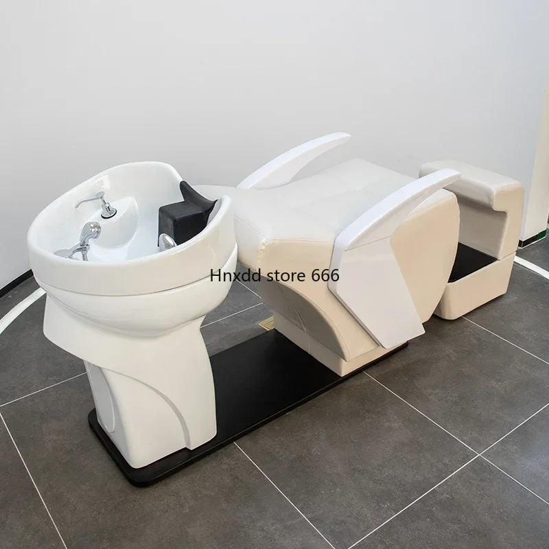 Ceramic Basin Half Lying Shampoo Chair Stainless Steel Hair Salon Flushing Bed